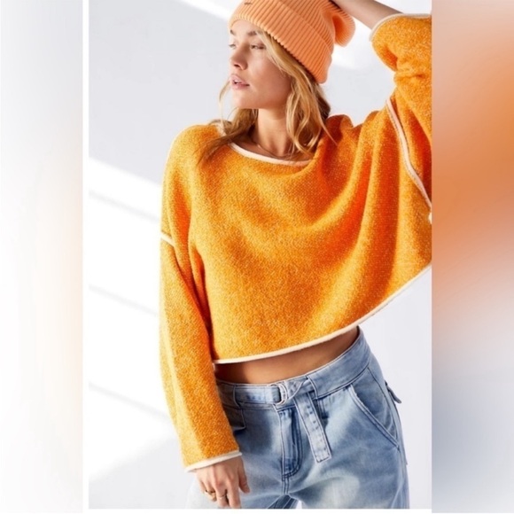 Free People Sweaters - Free People Bardot Orange Boho Crewneck Sweater Relaxed Fit Large